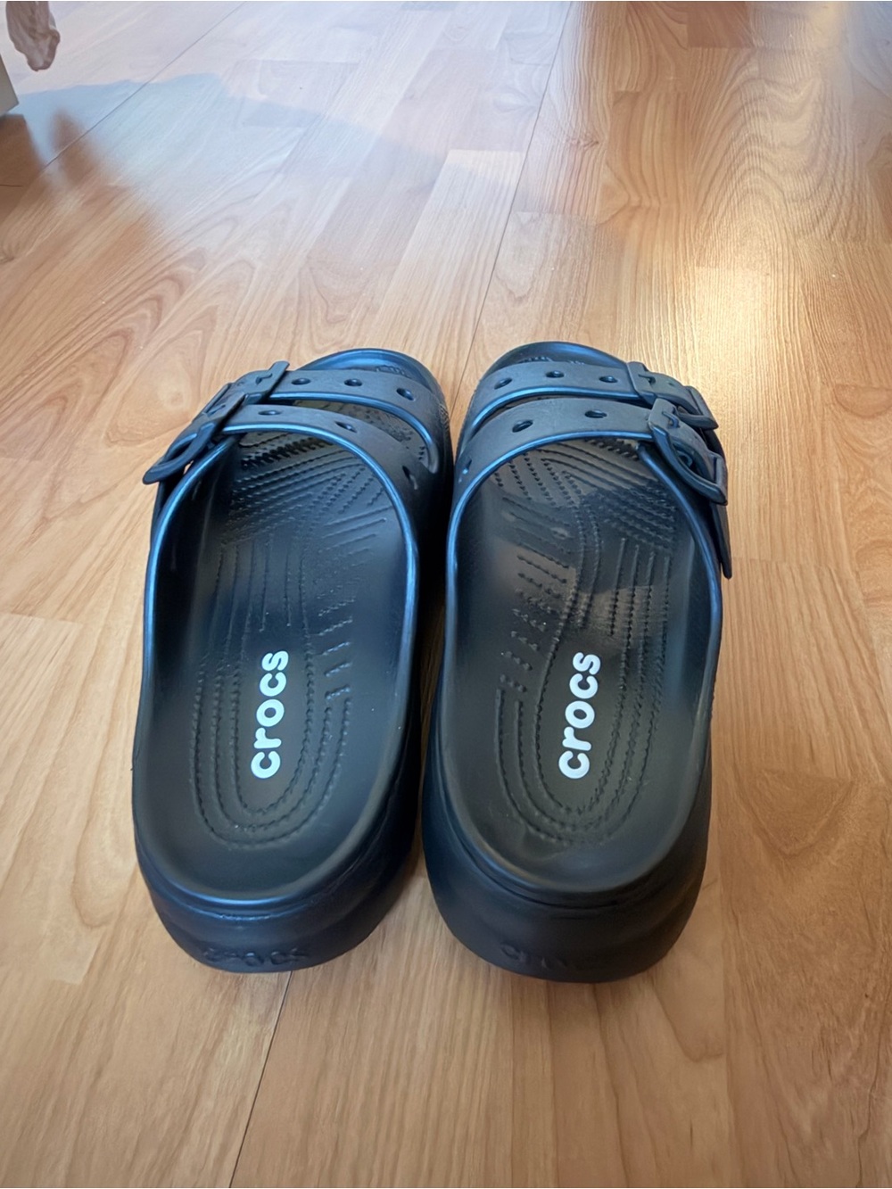 CROCS Black Double Buckle Platform Slide Sandals - Picture 5 of 8